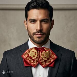 Mexican Embroidered Charro Moño – Traditional Satin Mariachi Bow Tie